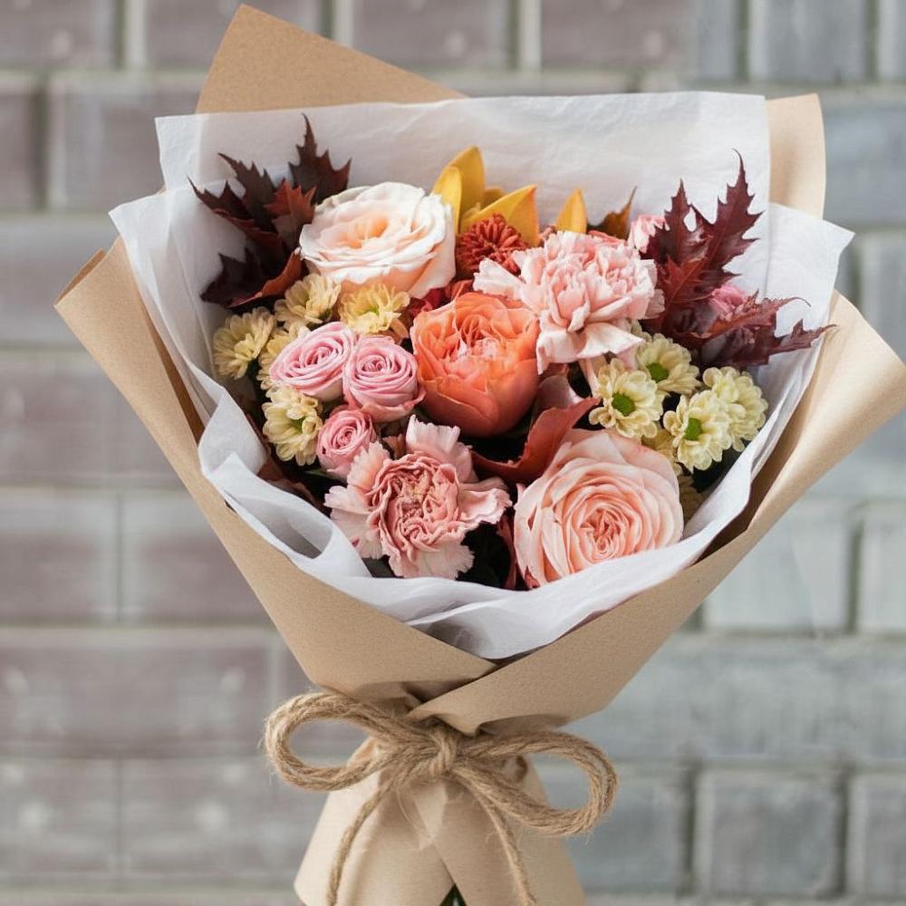 Букет цветов из: Гвоздики, Хризантемы и Розы в Гофицком