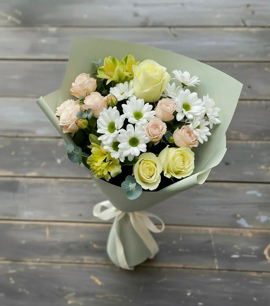 Букет цветов из: Альстромерии, Розы и Хризантемы в Гофицком