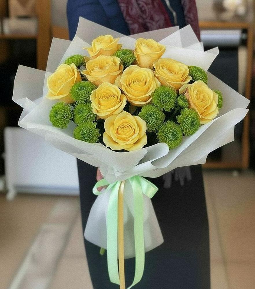 Букет цветов из: Хризантемы и Розы в Гофицком