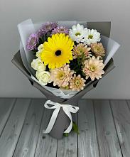 Букет цветов из:  Розы, Герберы и Хризантемы #REPLACE_PRED# Гофицком