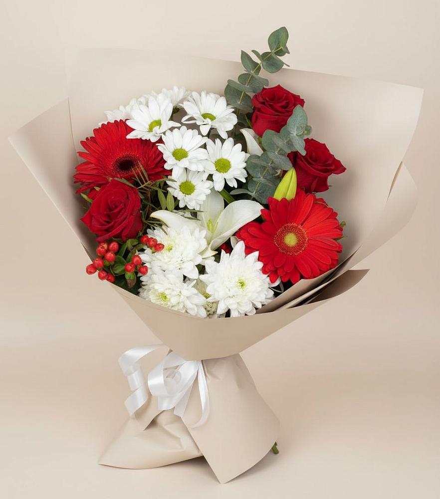 Букет цветов из: Розы, Хризантемы, Герберы и Лилии в Гофицком