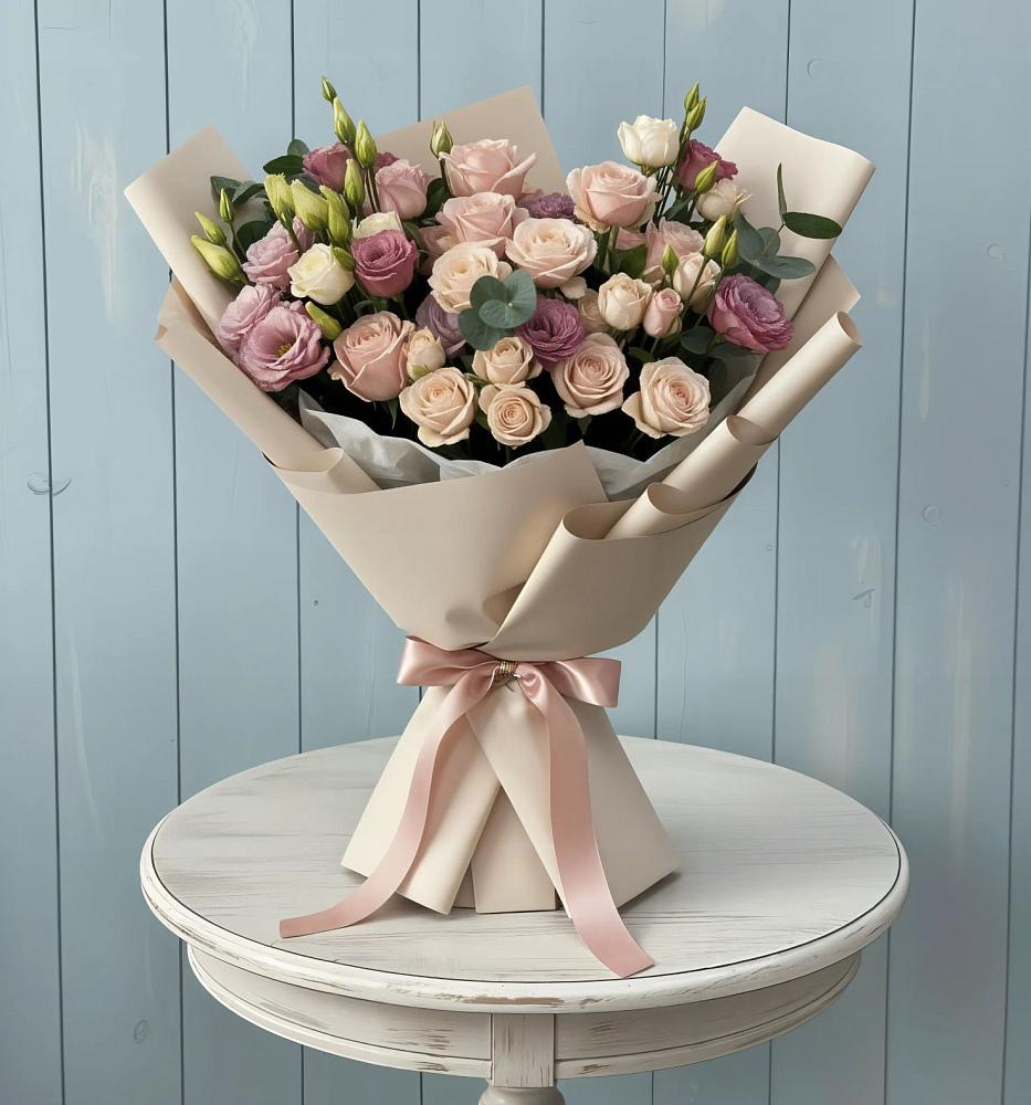 Букет цветов из: Розы и Лизиантусы в Гофицком