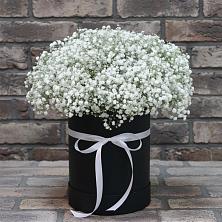 Цветочная композиция из Гипсофила в шляпной коробке в Гофицком